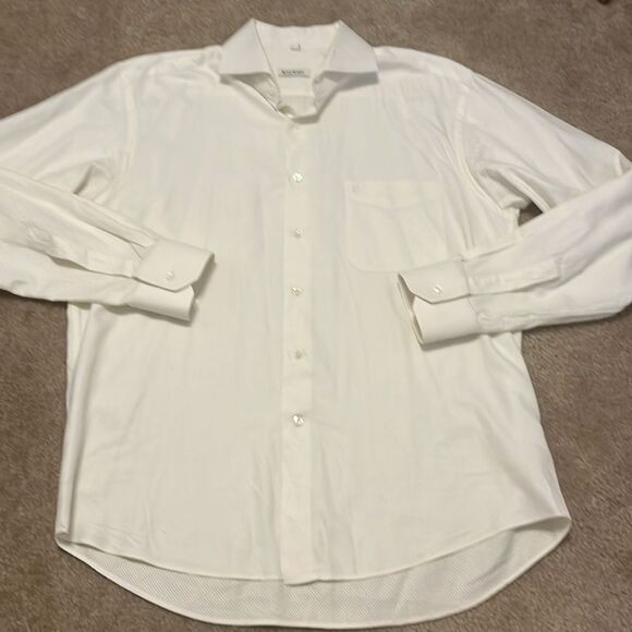 BALMAIN Men's Button Front Long Sleeve Shirt Two Ply Cotton Size Large - Picture 4 of 12